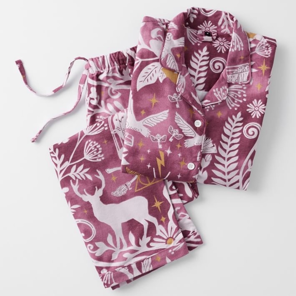 Pottery Barn Magical Damask Organic Flannel Pajama Set Burgundy Size M